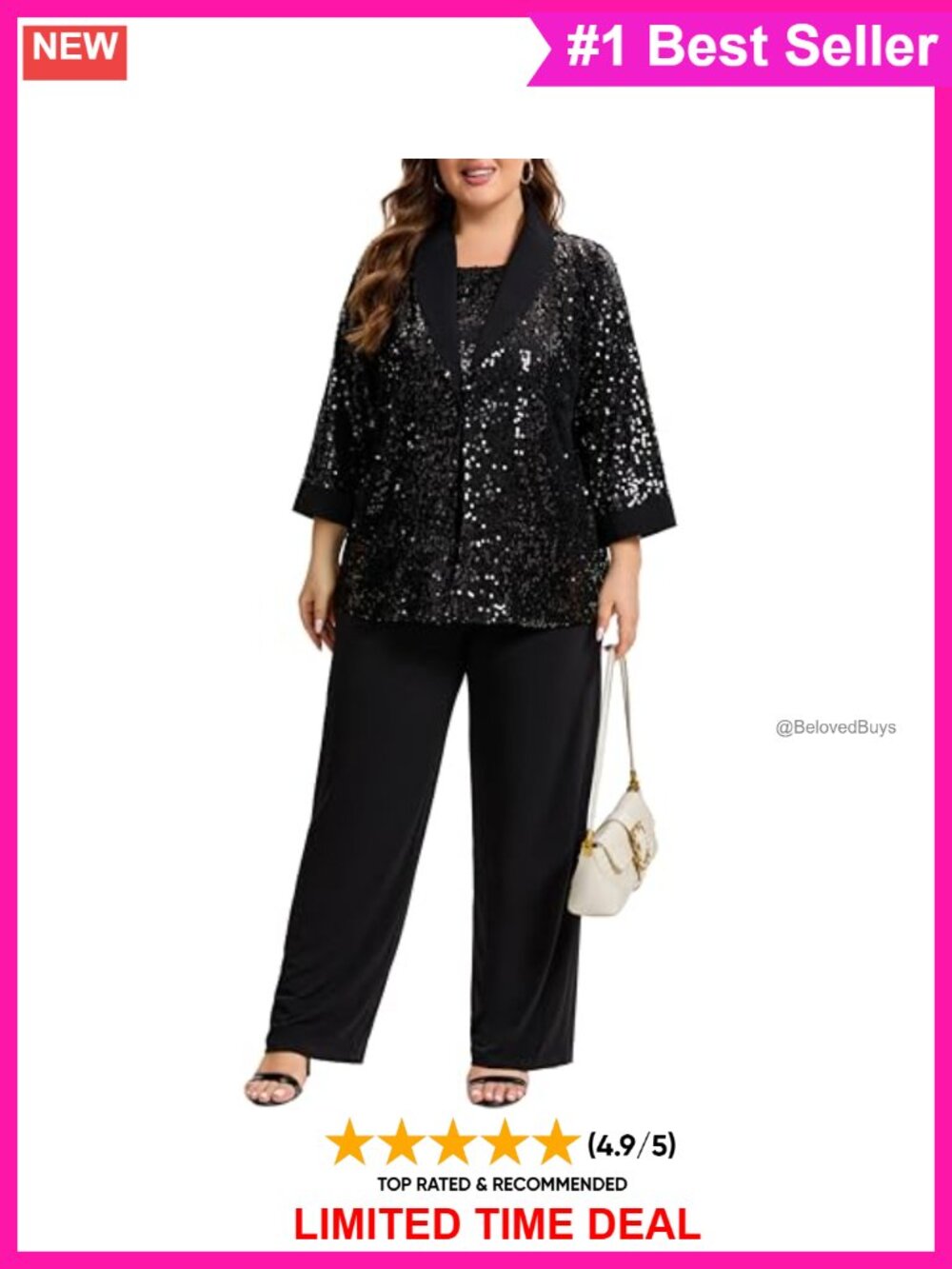 Plus Size 3 Piece Glitter Sequin Mother of the Bride Pantsuit Formal Set